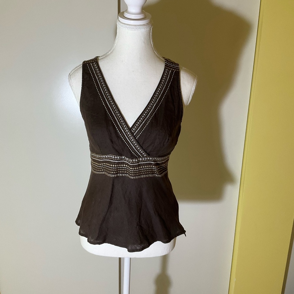 Next 100% Linen Embroidered Top - UK 12 - size S